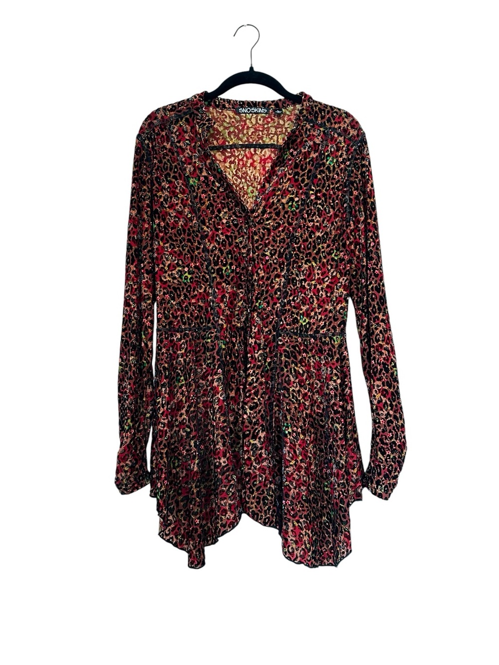 Snoskins Animal Floral Velvet Burnout Mini Tunic Dress Asymmetric Whimsygoth